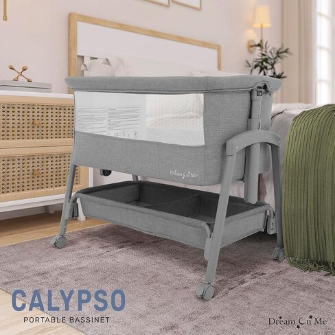 Dream On Me Calypso Portable Bassinet مع عجلات باللون الرمادي وسريع وسهلة للطي ، وسبعة ارتفاع قابل للتعديل ، ونسيج قابل للغسل الماكينة ، وسرير سرير محمول وقابل للتعبئة in Kuwait