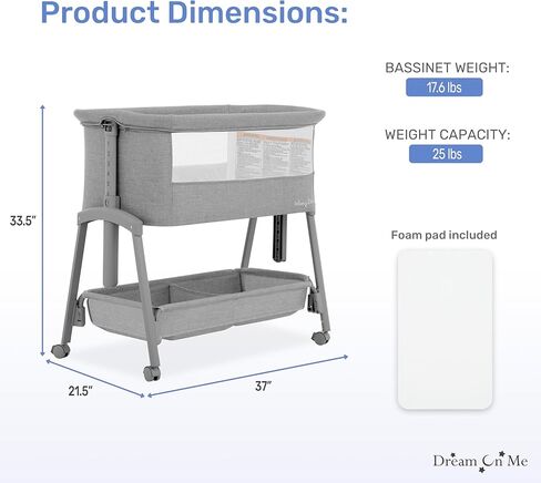 Dream On Me Calypso Portable Bassinet مع عجلات باللون الرمادي وسريع وسهلة للطي ، وسبعة ارتفاع قابل للتعديل ، ونسيج قابل للغسل الماكينة ، وسرير سرير محمول وقابل للتعبئة in Kuwait