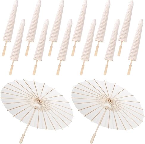 30 Pack White Paper Umbrellas, 23.6 Inch Paper Parasol Umbrellas Chinese Japanese Style DIY Umbrellas Decorative Vintage Decor for Wedding Props in Kuwait