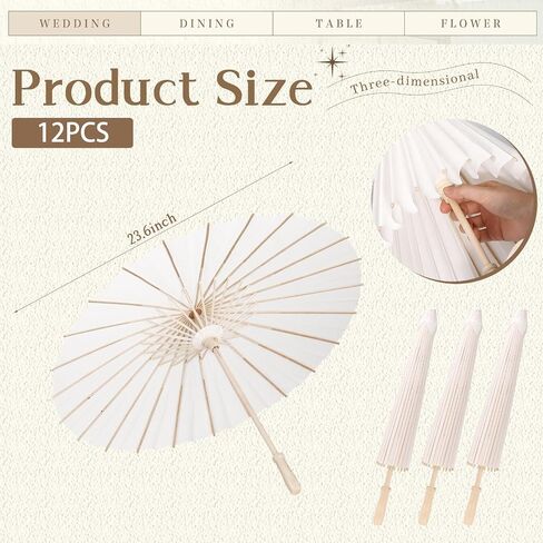 30 Pack White Paper Umbrellas, 23.6 Inch Paper Parasol Umbrellas Chinese Japanese Style DIY Umbrellas Decorative Vintage Decor for Wedding Props in Kuwait
