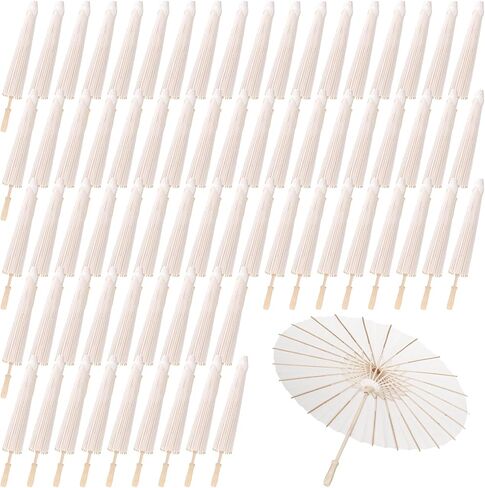 30 Pack White Paper Umbrellas, 23.6 Inch Paper Parasol Umbrellas Chinese Japanese Style DIY Umbrellas Decorative Vintage Decor for Wedding Props in Kuwait