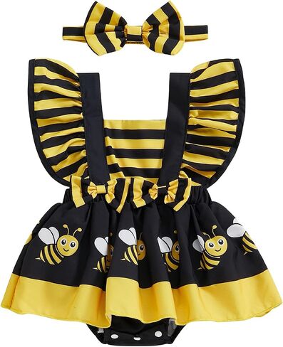 Infant Baby Girl Romper Dress Bee/Ladybug/Cow Ruffle Sleeve Bodysuit Playsuits Cute Newborn Summer Outfit in Saudi Arabia
