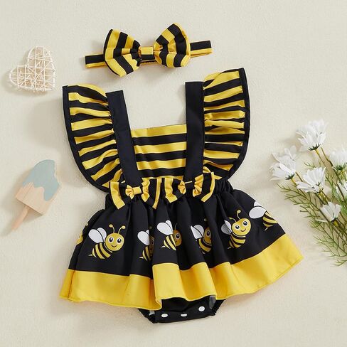 Infant Baby Girl Romper Dress Bee/Ladybug/Cow Ruffle Sleeve Bodysuit Playsuits Cute Newborn Summer Outfit in Saudi Arabia
