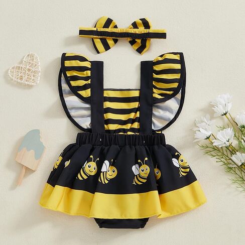 Infant Baby Girl Romper Dress Bee/Ladybug/Cow Ruffle Sleeve Bodysuit Playsuits Cute Newborn Summer Outfit in Saudi Arabia