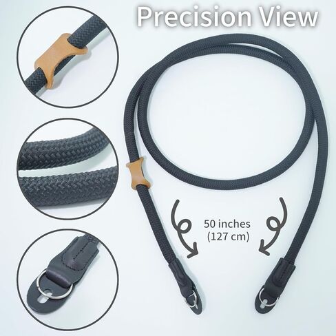 Camera Strap Crossbody Camera Neck Shoulder Strap 127cm Climbing Rope for Photographers Lanyard 10mm Thick - Black in Saudi Arabia