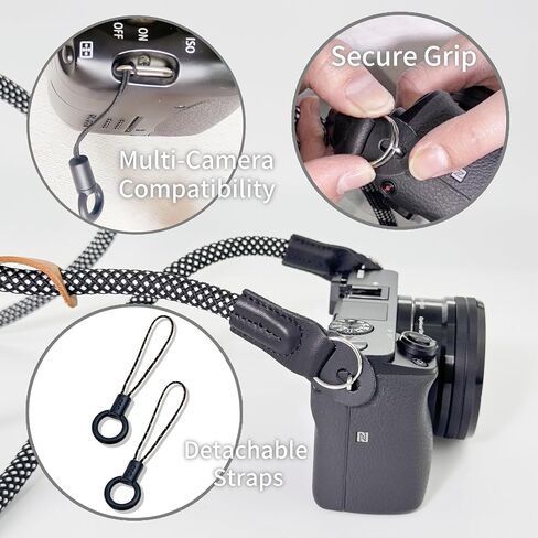 Camera Strap Crossbody Camera Neck Shoulder Strap 127cm Climbing Rope for Photographers Lanyard 10mm Thick - Black in Saudi Arabia