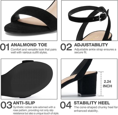 ZURIN Womens Low Block Chunky Heels Open Toe Ankle Strap Heeled Sandals Dress Pumps Shoes for Wedding Bridal Evening Party Homecoming Prom 2.24 inch in Saudi Arabia