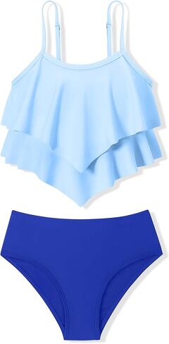 oklady Girls Swimsuit 2 Piece Bikini Set Tiered Ruffled Girls Bathing Suit Adjustable Straps Girls' Swimwear in Kuwait