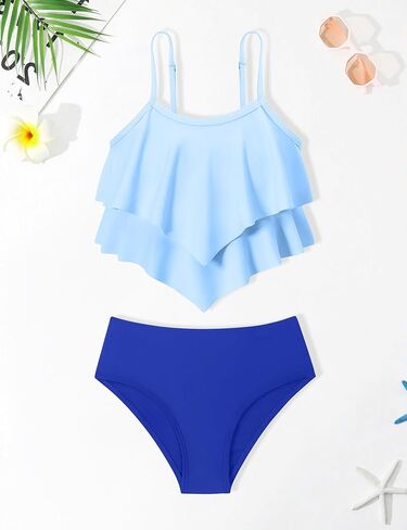 oklady Girls Swimsuit 2 Piece Bikini Set Tiered Ruffled Girls Bathing Suit Adjustable Straps Girls' Swimwear in Kuwait