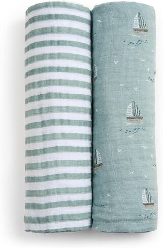 aden + anais Boutique 100% Organic Cotton Muslin Swaddle, Breathable Baby Blanket, Ideal for Boys, Girls, Newborns, Babies & Infants, Receiving Blanket, Soft and Lightweight Wrap, 2 Pack, Sailing Seas in Saudi Arabia