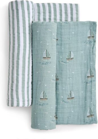 aden + anais Boutique 100% Organic Cotton Muslin Swaddle, Breathable Baby Blanket, Ideal for Boys, Girls, Newborns, Babies & Infants, Receiving Blanket, Soft and Lightweight Wrap, 2 Pack, Sailing Seas in Saudi Arabia