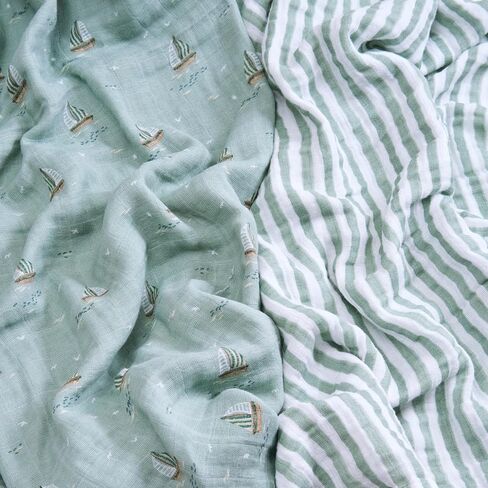 aden + anais Boutique 100% Organic Cotton Muslin Swaddle, Breathable Baby Blanket, Ideal for Boys, Girls, Newborns, Babies & Infants, Receiving Blanket, Soft and Lightweight Wrap, 2 Pack, Sailing Seas in Saudi Arabia