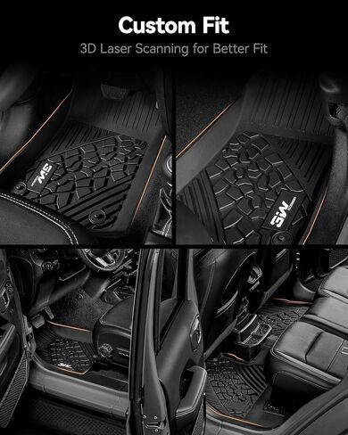 سجادات أرضية 3 وات متوافقة مع Jeep Gladiator 2020-2024، بطانة أرضية TPE مناسبة تمامًا للطقس Jeep Gladiator، مجموعة كاملة من بطانات السيارة للصف الأول والثاني مع شعار أحمر، أسود in Kuwait