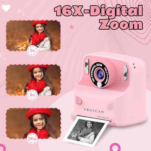 Kids Digital Camera - Instant Print, Thermal Camera, HD Display, MP3 Playback, 16X Zoom, PC Compatible in Saudi Arabia
