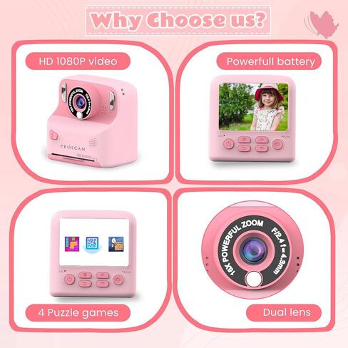 Kids Digital Camera - Instant Print, Thermal Camera, HD Display, MP3 Playback, 16X Zoom, PC Compatible in Saudi Arabia