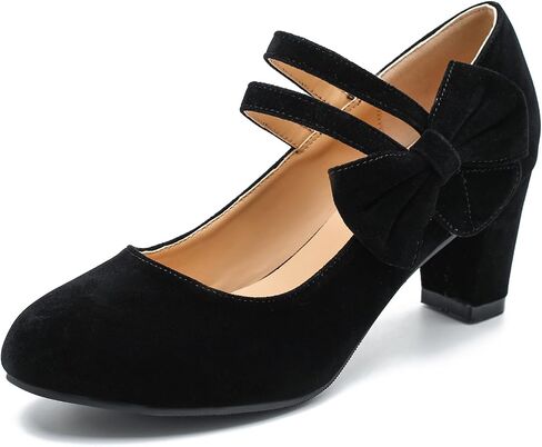 Women's Mary Jane Heels with Bow Low Heels Closed Chunky Block Double Ankle Strap Pumps Wedding Office Work Dress Shoes in Saudi Arabia