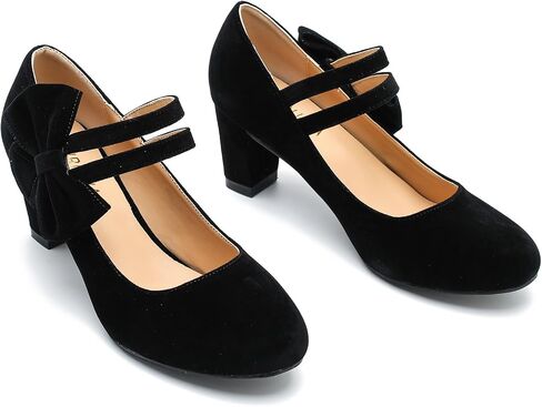 Women's Mary Jane Heels with Bow Low Heels Closed Chunky Block Double Ankle Strap Pumps Wedding Office Work Dress Shoes in Saudi Arabia