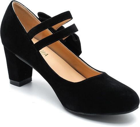 Women's Mary Jane Heels with Bow Low Heels Closed Chunky Block Double Ankle Strap Pumps Wedding Office Work Dress Shoes in Saudi Arabia