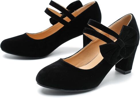 Women's Mary Jane Heels with Bow Low Heels Closed Chunky Block Double Ankle Strap Pumps Wedding Office Work Dress Shoes in Saudi Arabia