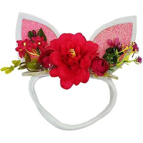 Easter Flower Headband for Baby Girls Bunny Ear Headband Sequins Rabbit Ear Hair Band Toddler Infant Floral Headband