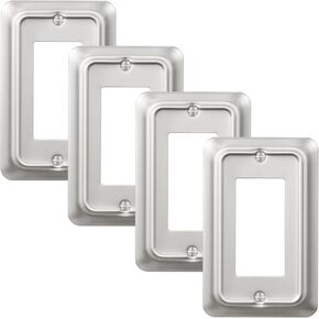 DEWENWILS 4-Pack Brushed Nickel Outlet Covers & Switch Plates — Decorative Metal Wall Plates, Round Corner Design for Light Switches & Duplex Outlets (1-Gang Standard Size)