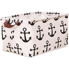 Laundry Basket Canvas Collapsible Storage Basket with Handles Children's Storage Basket for Home, Books (Anchor).