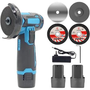 Cordless Mini Angle Grinder Kit with 2×12V Lithium Batteries (2000mAh), 4 Saw Blades, 19500 RPM, Cut Off Tool for Metal, Wood, Tile, Home & Pro Use