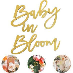 Wooden Baby in Bloom Sign - Baby Shower Party Gender Reveal Girl or Boy Decorations Backdrop Pregnancy Party Wall Photography Background(Gold)
