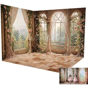 Kate Spring Flowers Curtain Balcony Room Set Backdrops(8x8ft,10x8ft,10x8ft)
