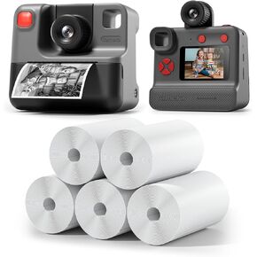 Instant Print Camera for Kids and 5 Rolls Kids Instant Camera Refill Print Paper，1080P Kids Instant Cameras，Christams Birthday Gifts for Girls Boys Age 3-12