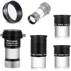 Astromania 1.25" Crystalview Moon Filter - Bundle with - 1.25" Plossl Eyepieces 4 10 25mm with 2X Barlow