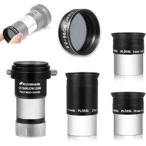 Astromania 1.25" Moon Telescope Eyepiece Color Filter ND96-0.9 - Bundle with - 1.25" Plossl Eyepieces 4 10 25mm with 2X Barlow