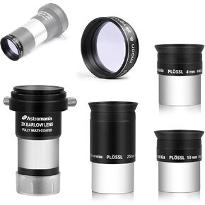 Astromania 1.25" Moon/Skyglow Filter - Bundle with - 1.25" Plossl Eyepieces 4 10 25mm with 2X Barlow