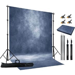 2-in-1 Abstract Photography Backdrop Stand Kit - 6.5x6.5 ft Portable Dual Rod Stand with 6x8 ft Polyester Fabric Backdrop for Portraits and Photo Props - Roller Pocket Design（6x8ft,Grey）