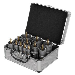 CSOOM 16PCS Carbide Hole Saw Kit, Heavy Duty Metal Hole Cutter Set, Alloy Steel Hole Saws for Stainless、Steel、Iron、Aluminum