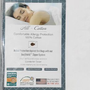 National Allergy Premium 100% Cotton Duvet Comforter Protector - Full/Queen Size - 86" x 86" - White - Breathable 300 Thread Count Hypoallergenic Cover - Zippered Encasement - Bedding Linen