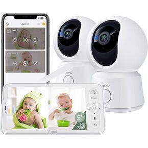 ARENTI Video Baby Monitor with Camera and Audio, 5-inch Smart Baby Camera Monitor with Free Phone App, 1080P, VOX, PTZ, One-Touch Call, Temp Sensor, Lullaby, Night Vision(2 Camera Included)