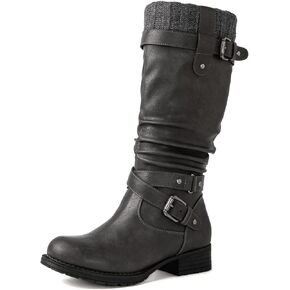 GLOBALWIN Women's Motorcycle Boots Mid Calf Boots Low Heels