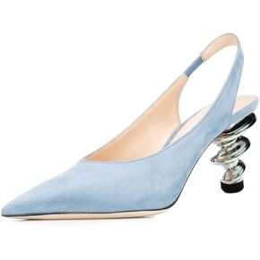 YDN Women Trendy Metallic Spiral Heels Slip On Sandals Slingback Elastic Pointed Toe Pumps Daily Party Shoes 4-15 US