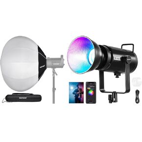 NEEWER CB300C300W RGB LED Video Light with Reflector, APP/2.4G Control, Full Color Bowens COB Continuous Output Lighting with NS35L 33.5"/85cm Lantern Softbox, Quick Release 360° Light Diffuser