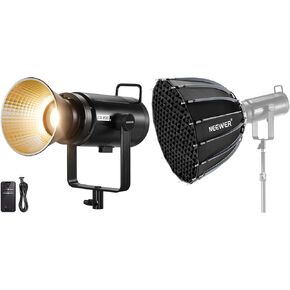 NEEWER CB200B 210W LED Video Light with 2.4G/APP Remote Control, All Metal Bi Color COB Continuous Output Lighting with NS55P Parabolic Softbox Quick Release with Diffuser and Grid