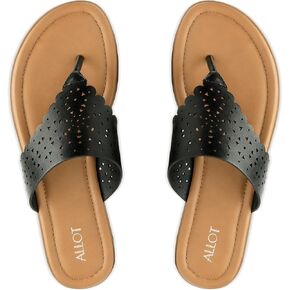 ALLOT Women's Flat Sandals T-Strap Thong Flip Flops Comfortable Summer Beach Shoes