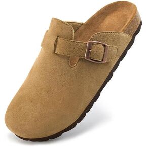 Alicegana Clogs for Women Cork Footbed - Comfortable Slip on Suede Mules Trendy Casual Potato Shoes Closed Toe Sandals