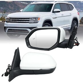 مرآة جانبية للسائق الأيسر متوافقة مع Volkswagen Atlas 2018 2019 2020 2021 مع قوة إشارة الانعطاف ساخنة مع نقطة عمياء قابلة للطي يدويًا 8 دبابيس