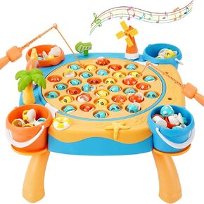 Magnetic Fishing Game for Kids - Includes 45 Fish, 2 Fishing Rods, and Rotating Board with Music, Fun and Educational Toy for Kids