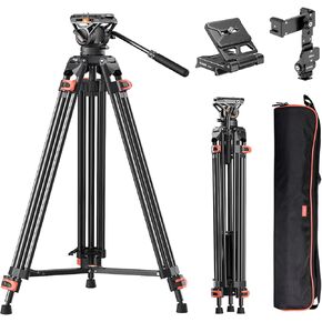 Heavy Duty Tripod Professional Video Tripod with New Upgrade Q6 Fuild Head for DJI RS2 RS3 with EX390 Metal Phone Tripod Mount