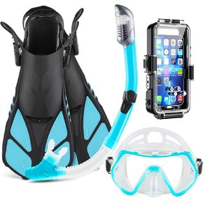 ZEEPORTE Mask Fin Snorkel Set for Swimming Snorkeling with 98FT/30M Underwater Photography Diving Phone Case for iPhone Series