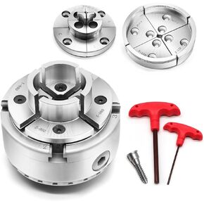 4 inch Wooden Lathe Chuck Set 1 "x 8 tip Thread and 3/4" x16 tip Adapter, Nickel Plated Self-centering 4 Jaw Wooden Lathe Chuck Set (2 collet) (3 collet)