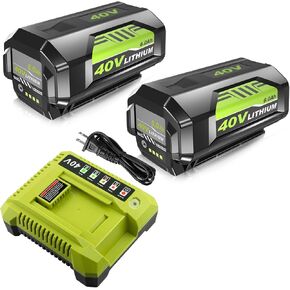 Upgraded 40 Volt 6.0Ah Lithium ion Battery and Charger Replacement for Ryobi 40V Battery and Charger Combo OP400 OP401 OP403A OP4060 OP4050 OP4040 OP40601 Compatible with Ryobi 40 Volt Power Tools