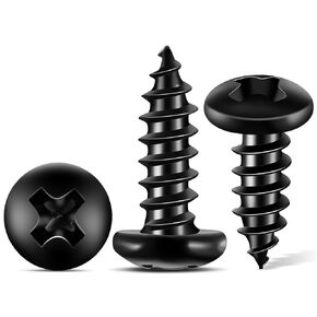 100 PCS #6 X 5/8 inch Stainless Steel 18-8 (A2) Wood Screws, Black Coated Pan Head Phillips Full Threaded No.6 X 0.63 Length Screw by TPOHH